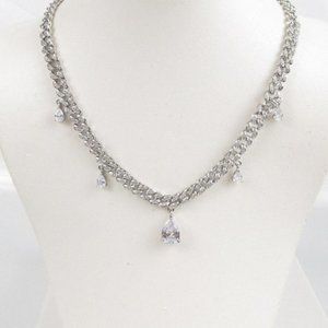 Pear-Cut Cubic Zirconia Cuban Link Necklace NWT retail $450